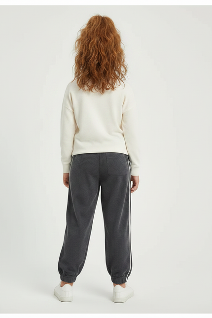 Pantalon Parachute Côtelé Gris Lettre C Enfant - Cordé - vue 2