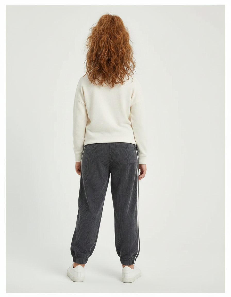 Pantalon Parachute Côtelé Gris Lettre C Enfant - Cordé - vue 2