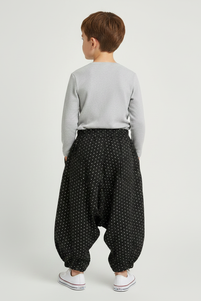 Pantalon Parachute Noir Ample Points Enfant Coton - vue 2