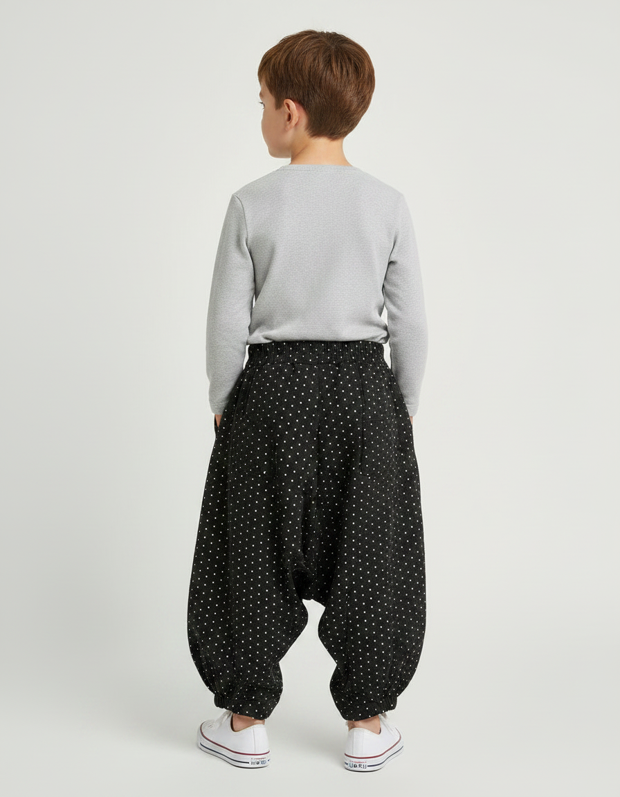 Pantalon Parachute Noir Ample Points Enfant Coton - vue 2