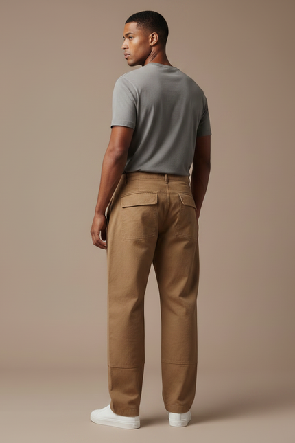 Pantalon Parachute Homme Kaki Baggy Toile Skate - Camel - vue 2