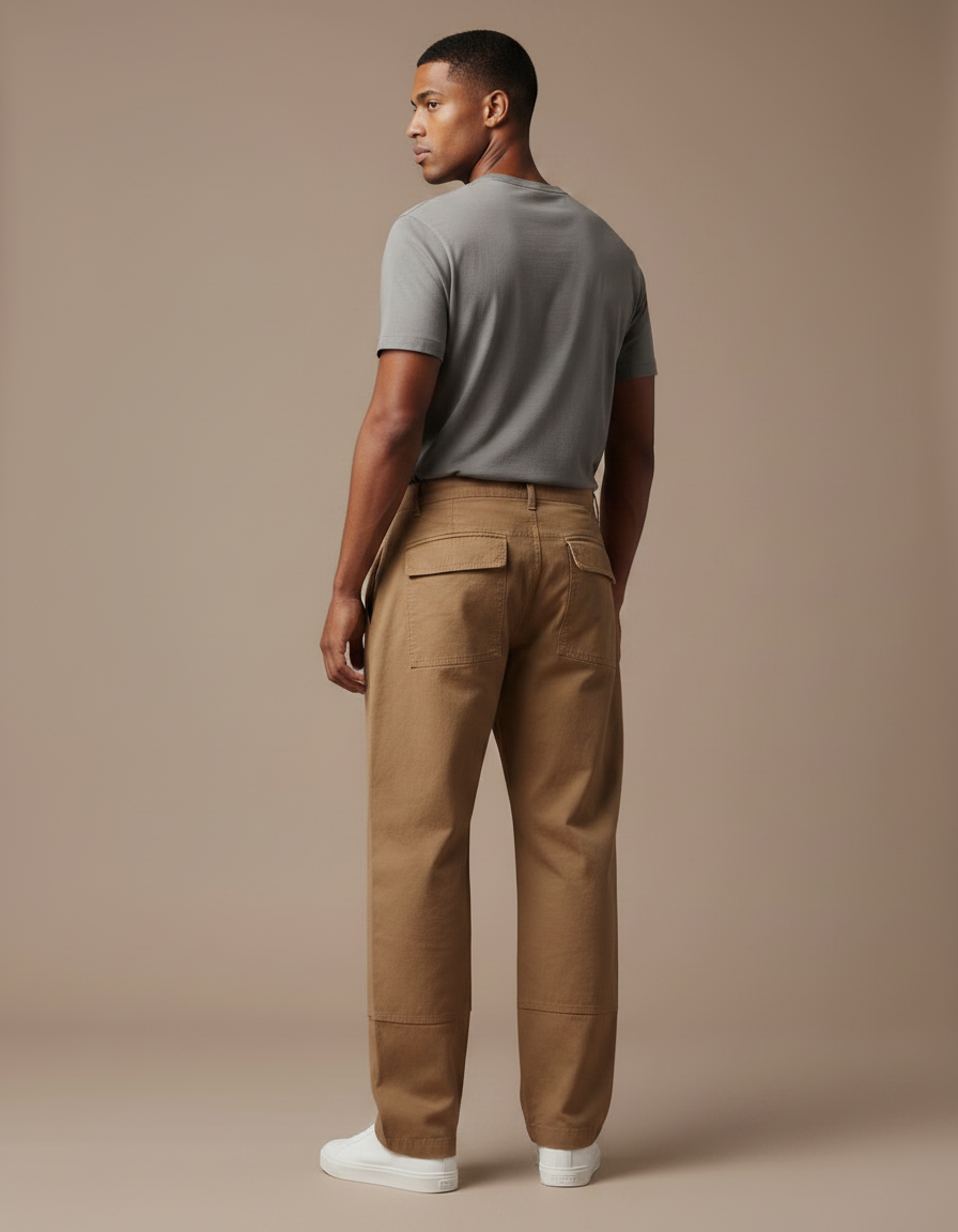 Pantalon Parachute Homme Kaki Baggy Toile Skate - Camel - vue 2