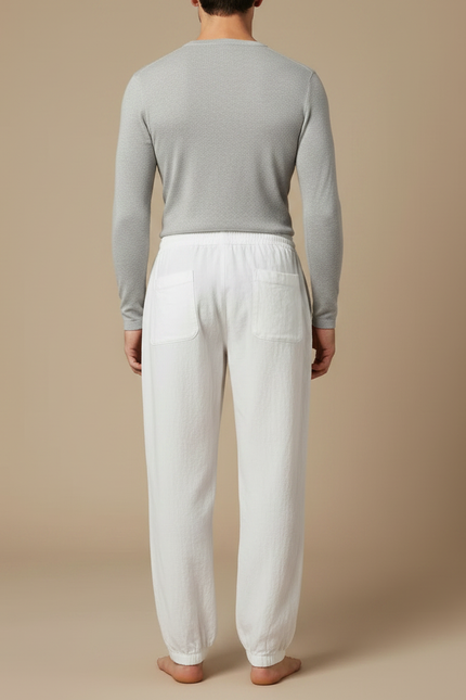 Pantalon Parachute Blanc Coton Lin Ample Décontracté - vue 2