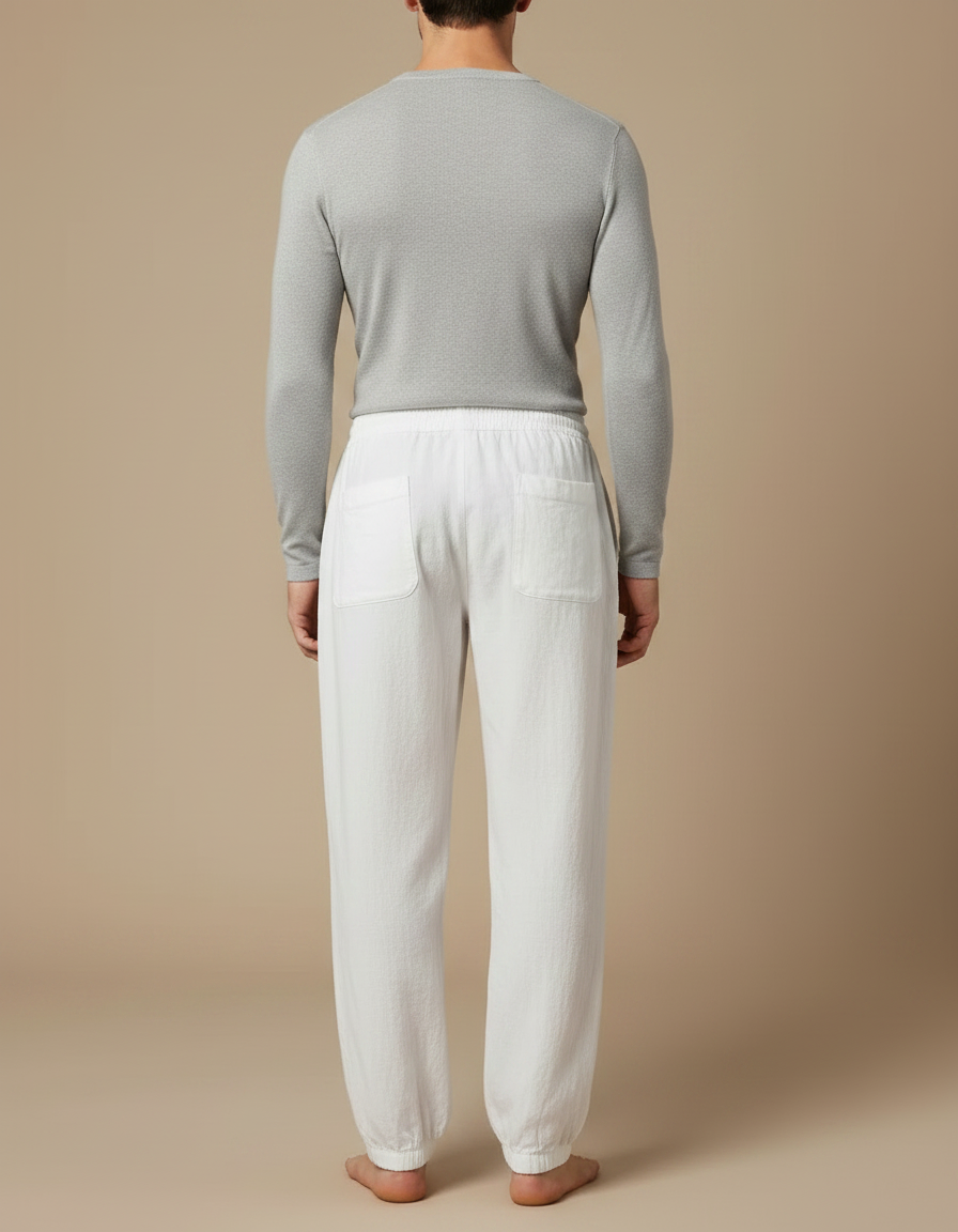 Pantalon Parachute Blanc Coton Lin Ample Décontracté - vue 2