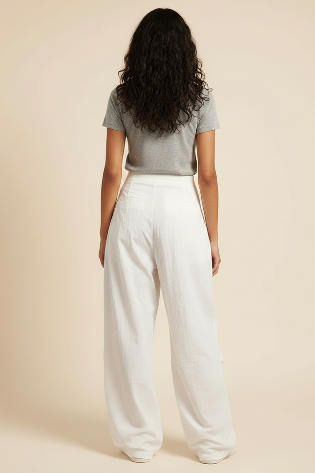 Pantalon Parachute Blanc Ample Taille Basse Femme - Polyester - vue 2