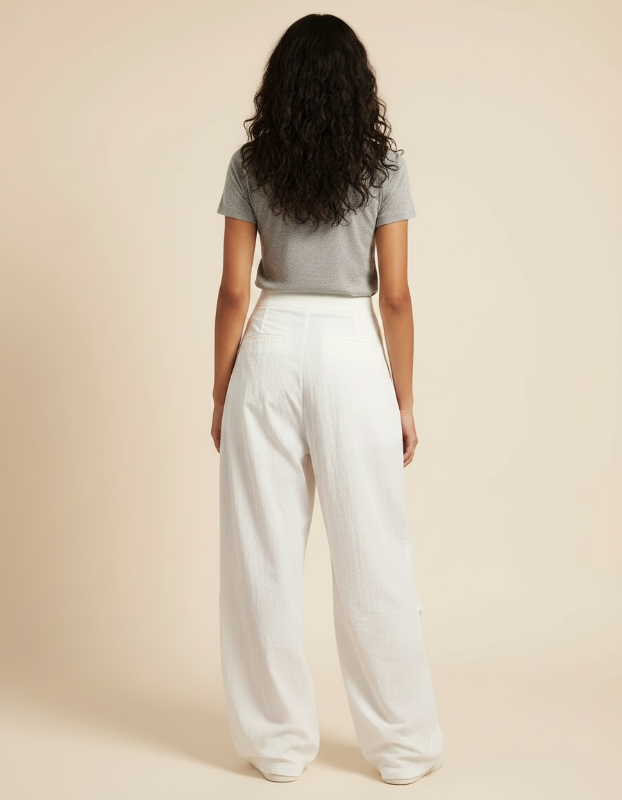 Pantalon Parachute Blanc Ample Taille Basse Femme - Polyester - vue 2
