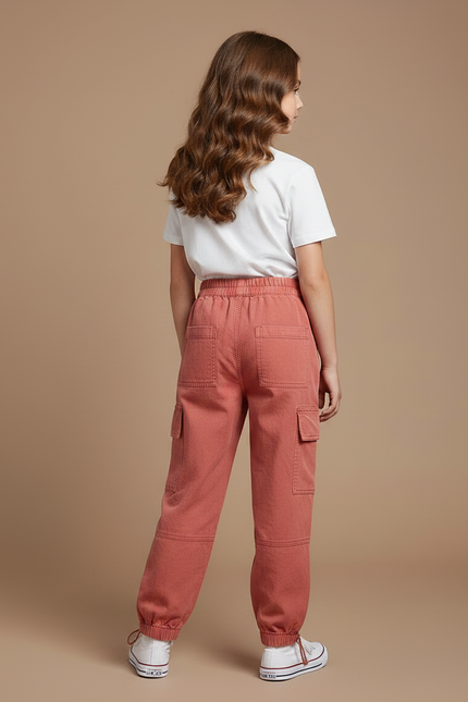 Pantalon Parachute Enfant Cargo Coton Rose Ample - vue 2