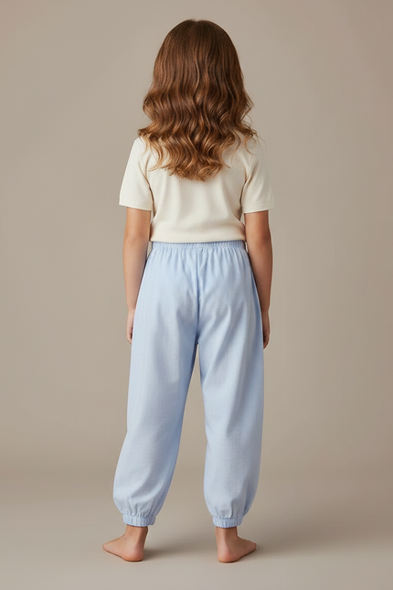Pantalon Parachute Bleu Ciel Ample Coton Panda Enfant - vue 2