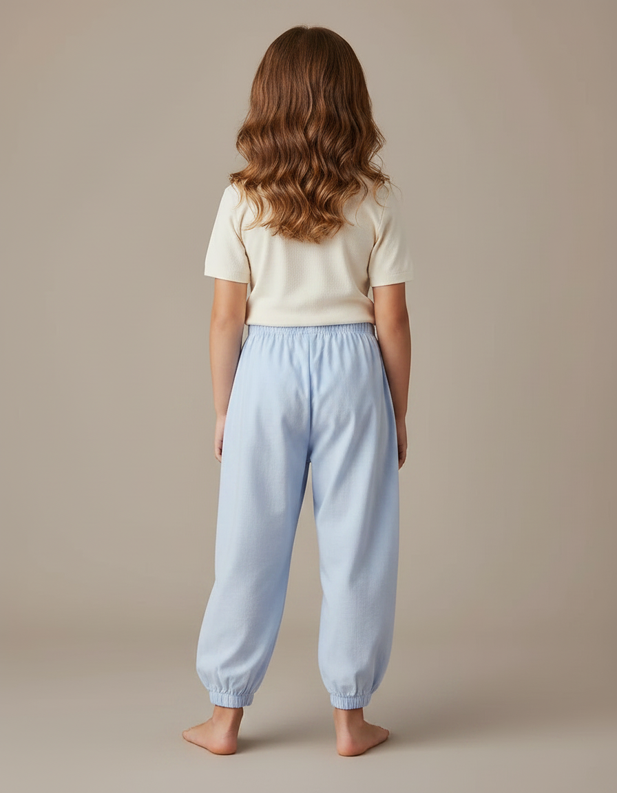 Pantalon Parachute Bleu Ciel Ample Coton Panda Enfant - vue 2