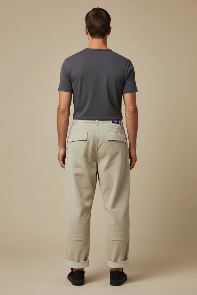 Pantalon Parachute Beige Côtelé Cargo Ample Homme - Cordé - vue 2
