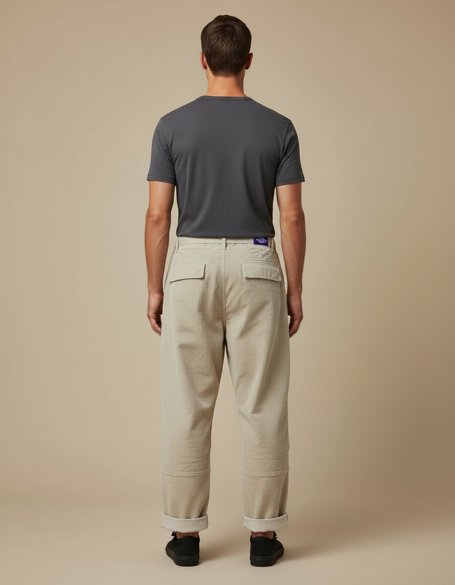 Pantalon Parachute Beige Côtelé Cargo Ample Homme - Cordé - vue 2