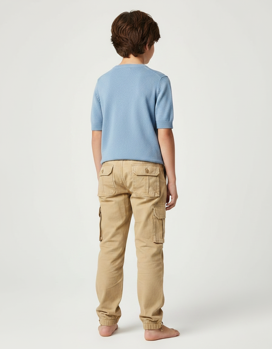 Pantalon Parachute Kaki Ample Décontracté Enfant Cargo Coton - vue 2