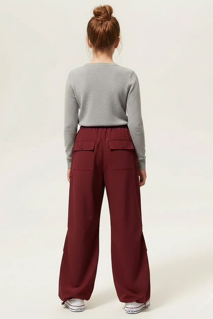 Pantalon Parachute Bordeaux Cargo Ample Décontracté Fille - Polyester - vue 2