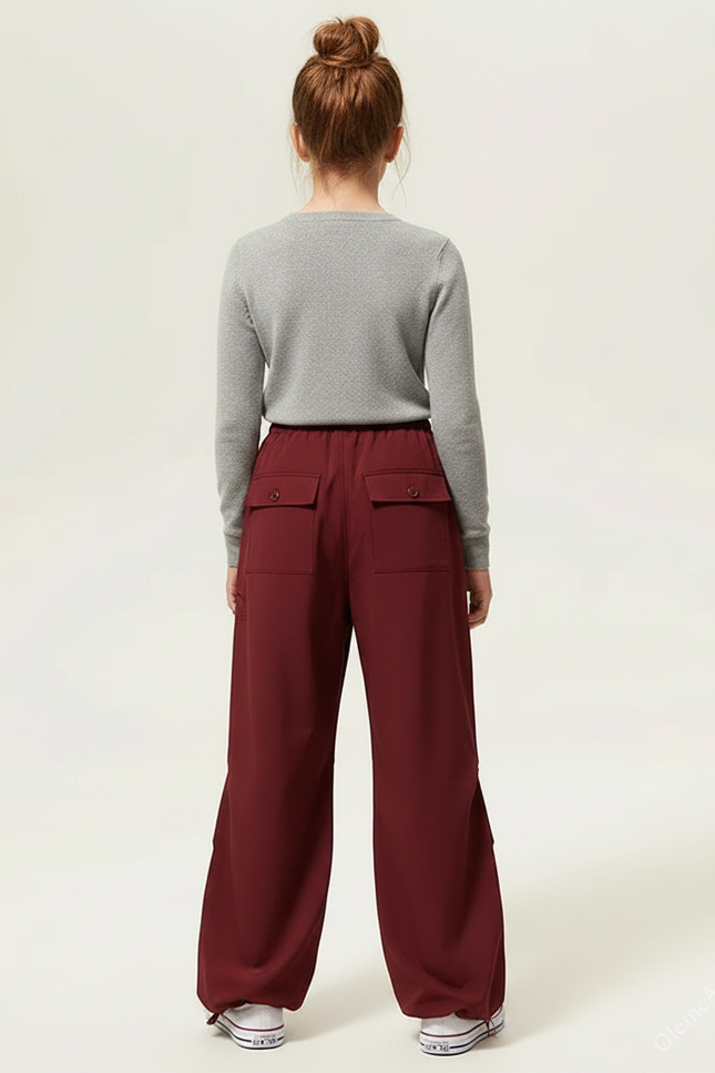 Pantalon Parachute Bordeaux Cargo Ample Décontracté Fille - Polyester - vue 2