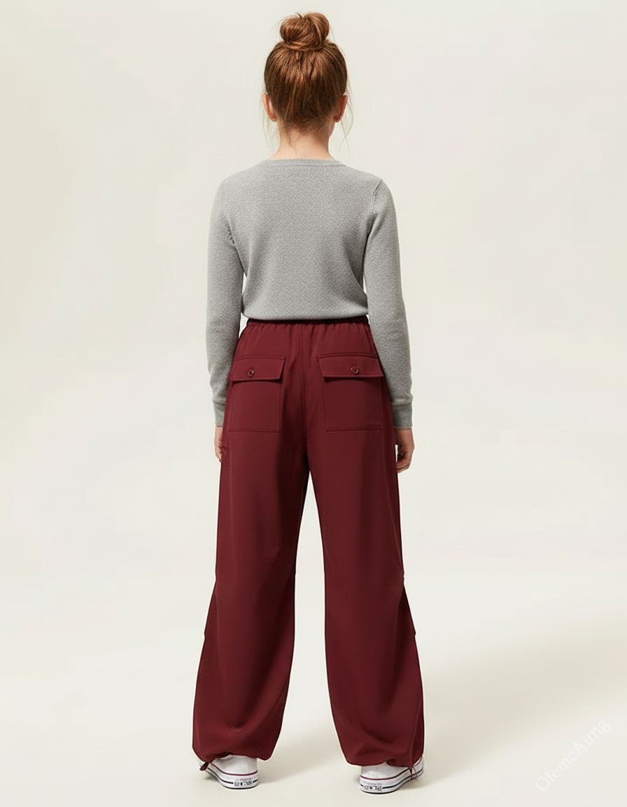Pantalon Parachute Bordeaux Cargo Ample Décontracté Fille - Polyester - vue 2