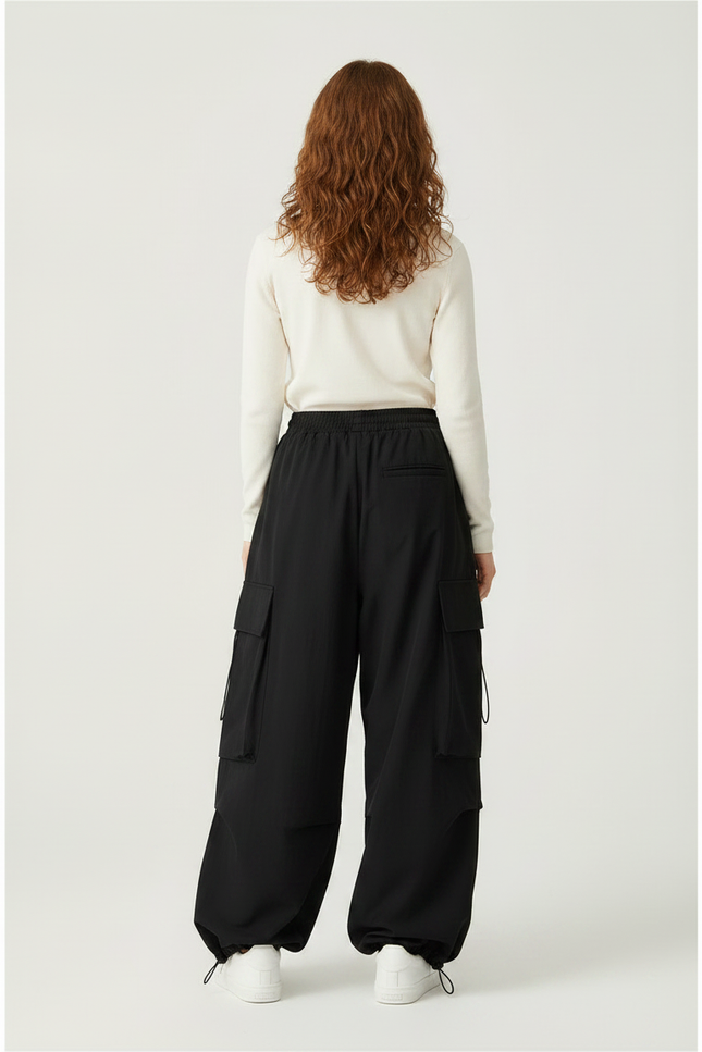 Pantalon Parachute Femme Noir Baggy - Polyester - vue 2