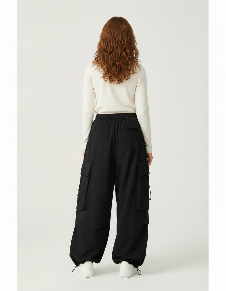 Pantalon Parachute Femme Noir Baggy - Polyester - vue 2