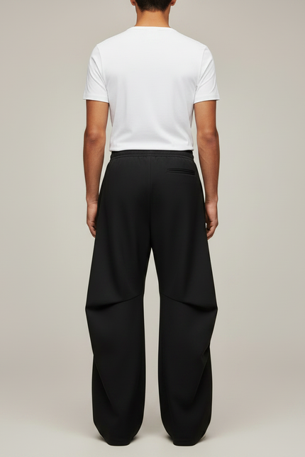 Pantalon Parachute Noir Ample Plissé Décontracté Unisexe - Polyester - vue 2
