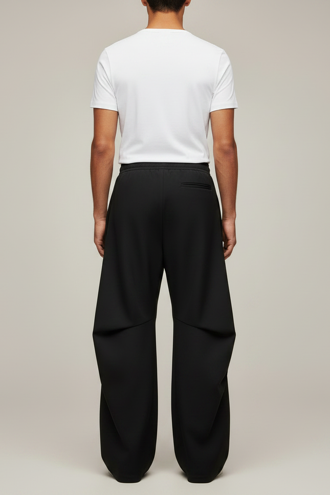Pantalon Parachute Noir Ample Plissé Décontracté Unisexe - Polyester - vue 2