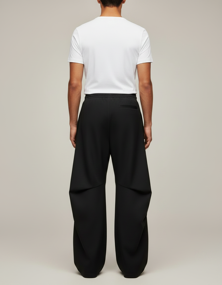 Pantalon Parachute Noir Ample Plissé Décontracté Unisexe - Polyester - vue 2