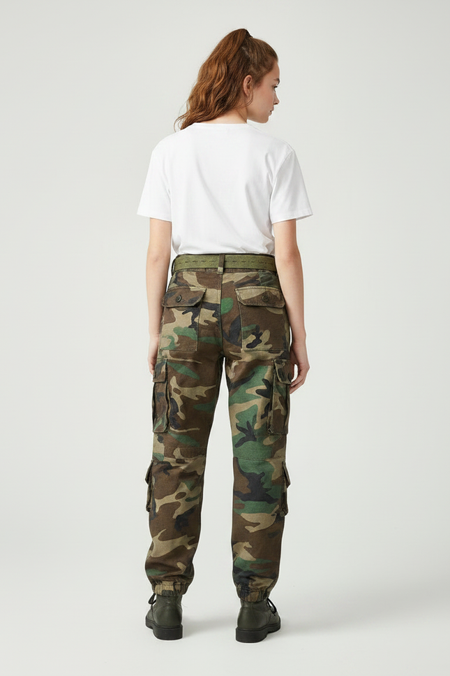 Pantalon Parachute Camouflage Cargo Ample Coton Militaire - Multicolore - vue 2