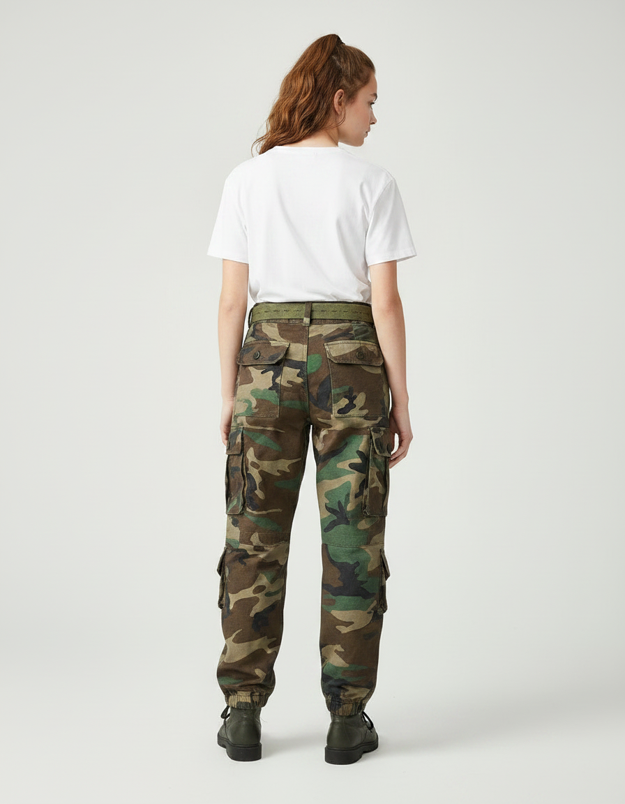 Pantalon Parachute Camouflage Cargo Ample Coton Militaire - Multicolore - vue 2