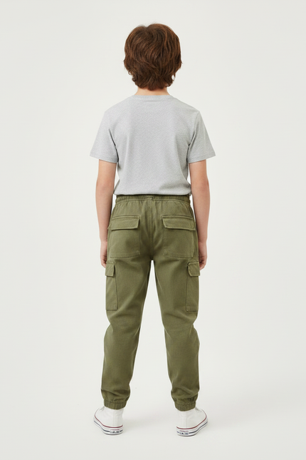 Pantalon Parachute Kaki Cargo Ample Garçon Coton - vue 2