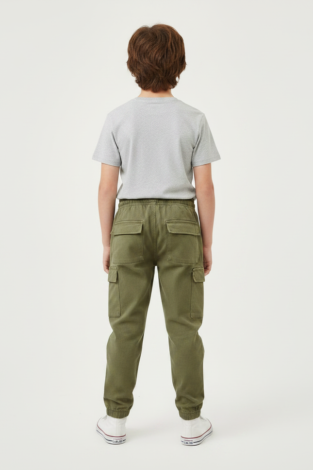 Pantalon Parachute Kaki Cargo Ample Garçon Coton - vue 2