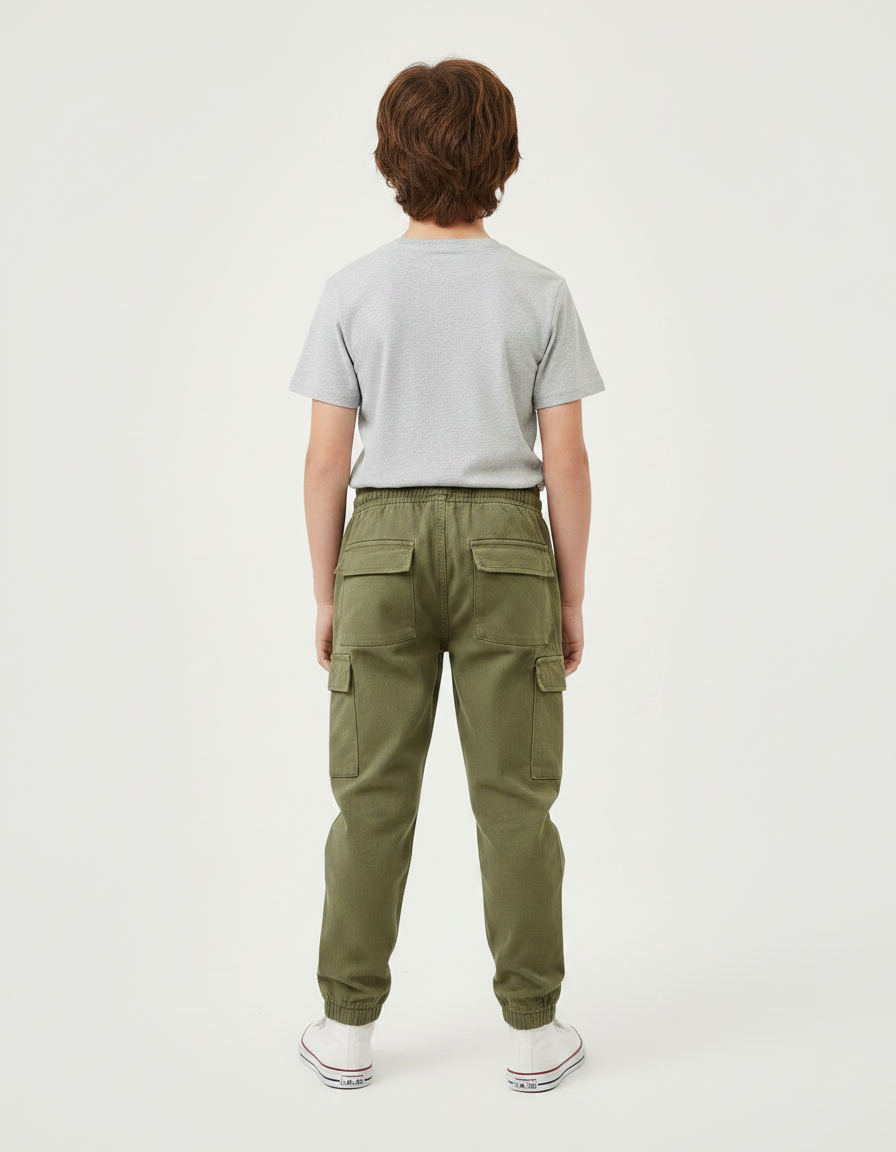 Pantalon Parachute Kaki Cargo Ample Garçon Coton - vue 2