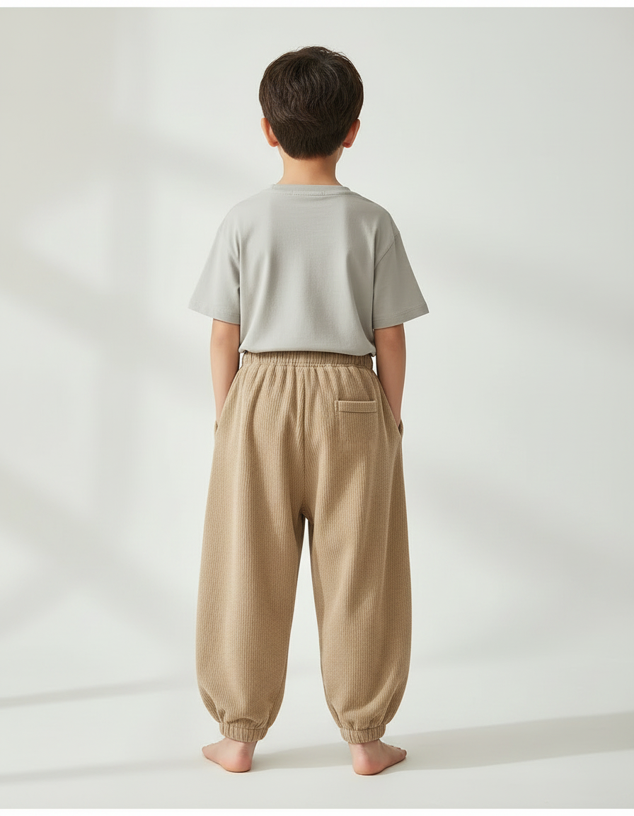 Pantalon Parachute Côtelé Ample Décontracté Enfant Garçon - Camel Cordé - vue 2