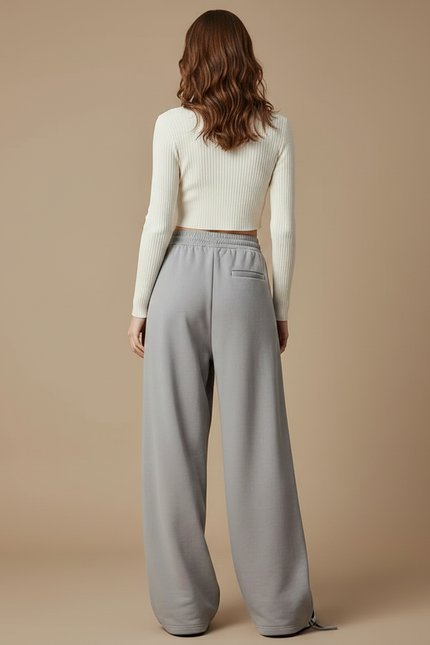 Pantalon Parachute Gris Ample Décontracté Large Femme - Molleton - vue 2