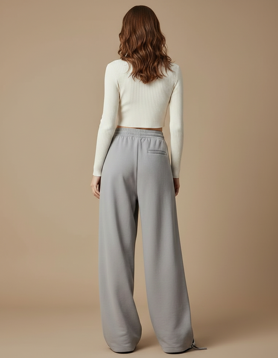Pantalon Parachute Gris Ample Décontracté Large Femme - Molleton - vue 2