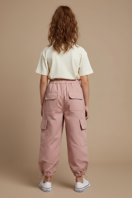 Pantalon Parachute Rose Cargo Ample Enfant Léger Coton - vue 2