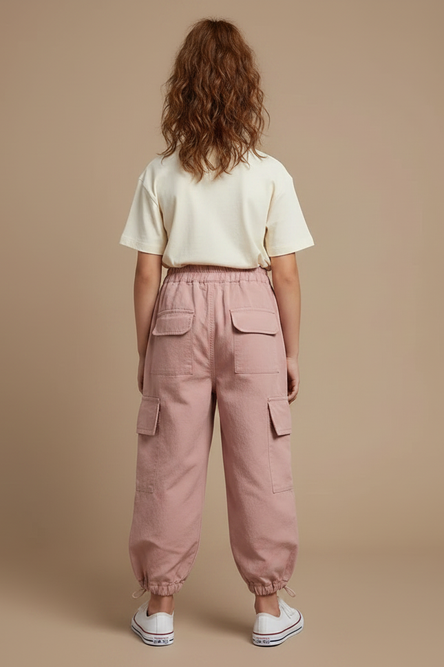 Pantalon Parachute Rose Cargo Ample Enfant Léger Coton - vue 2