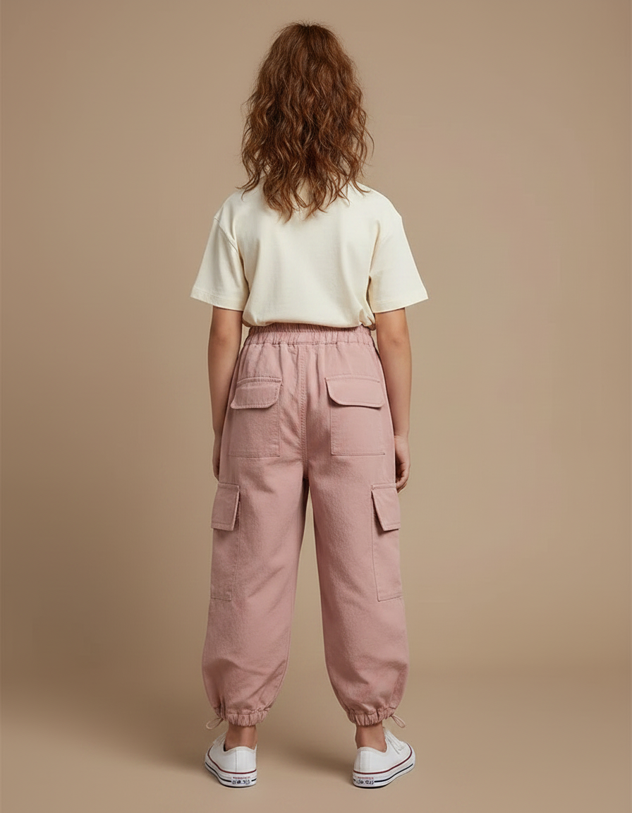 Pantalon Parachute Rose Cargo Ample Enfant Léger Coton - vue 2