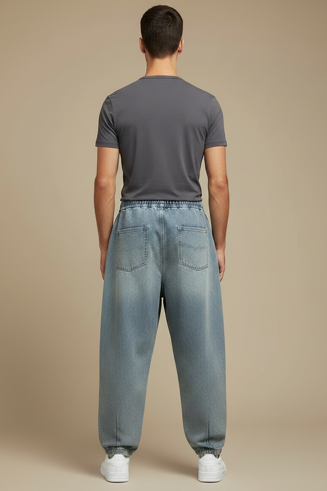 Pantalon Parachute Denim Ample Décontracté Homme Cordon - Bleu Jean - vue 2