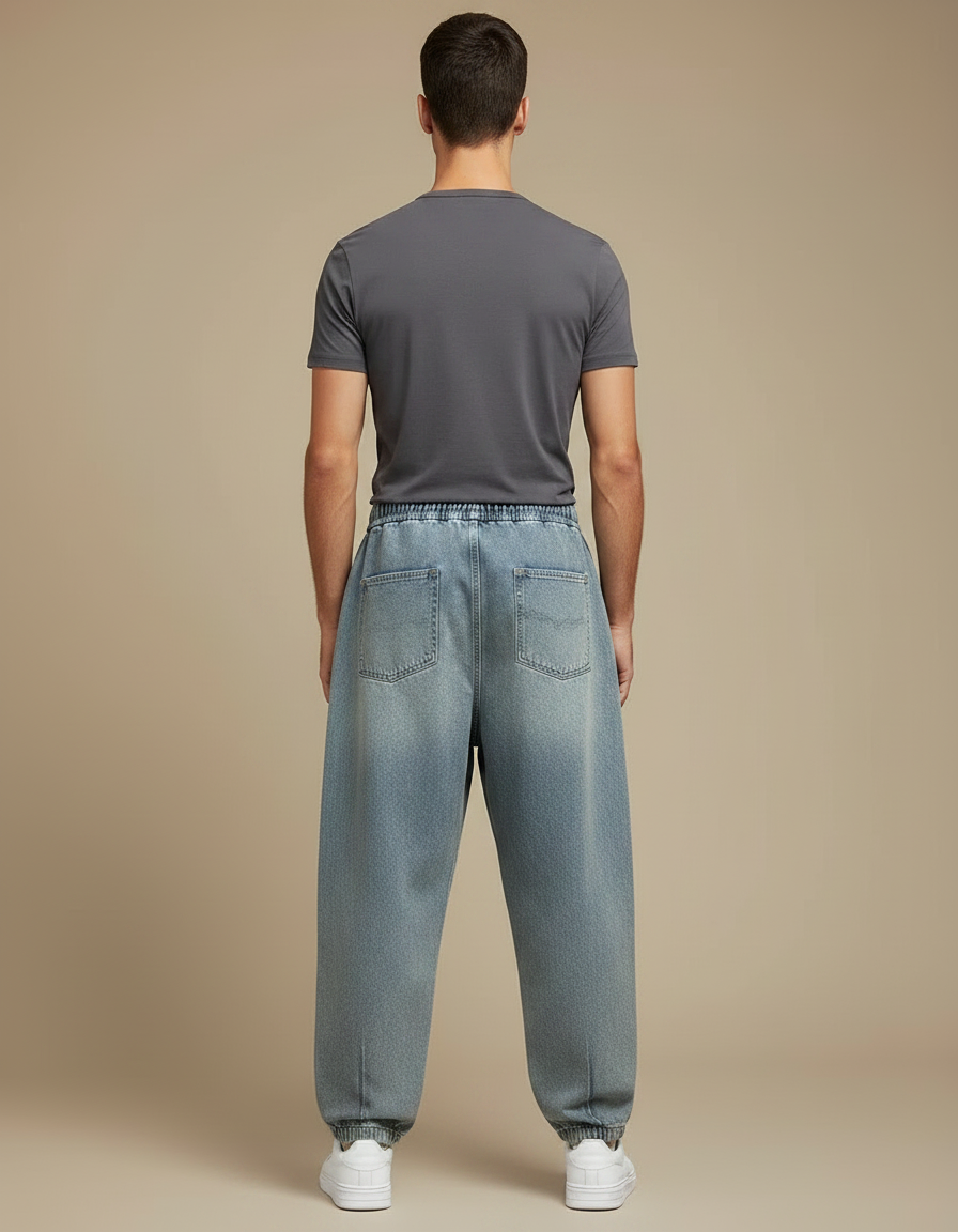 Pantalon Parachute Denim Ample Décontracté Homme Cordon - Bleu Jean - vue 2