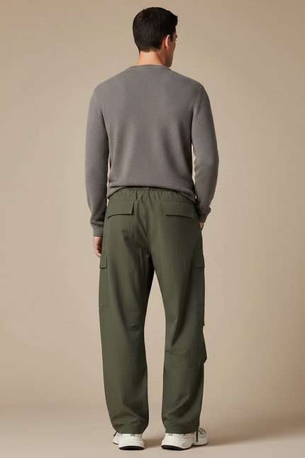 Pantalon Parachute Kaki Ample Cargo Cordon Homme - Polyester - vue 2