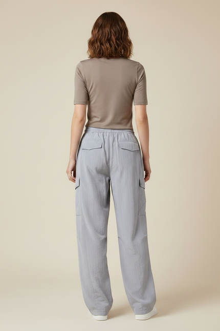 Pantalon Parachute Gris Cargo Fluide Nylon Femme - Polyester - vue 2