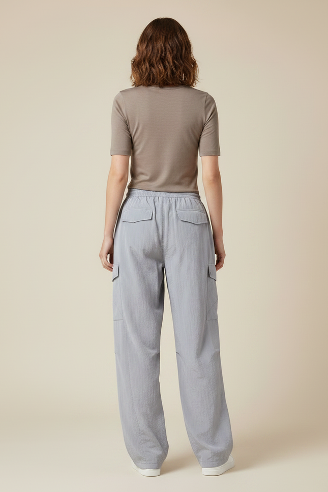 Pantalon Parachute Gris Cargo Fluide Nylon Femme - Polyester - vue 2