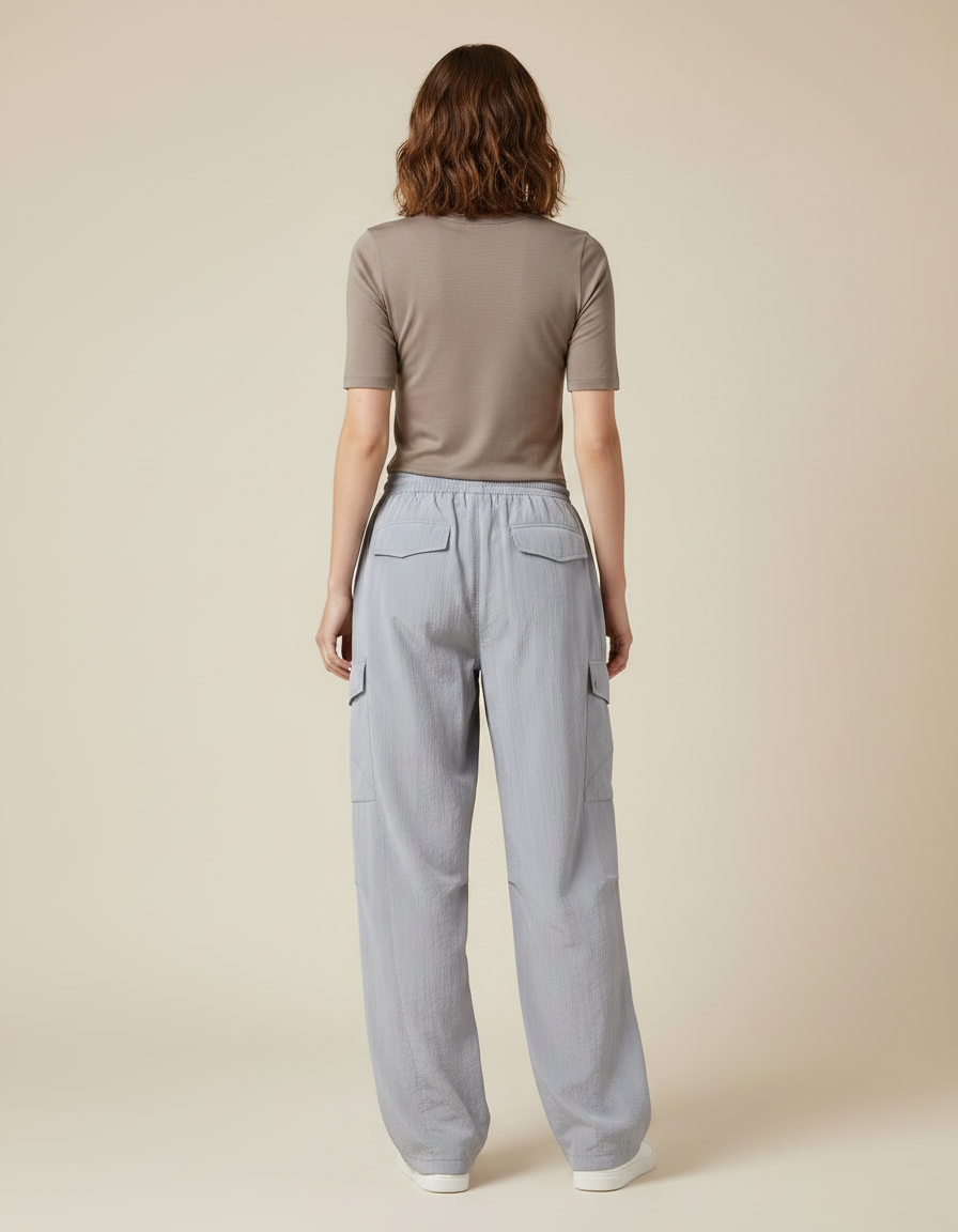 Pantalon Parachute Gris Cargo Fluide Nylon Femme - Polyester - vue 2