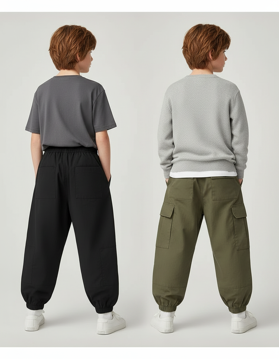 Pantalon Parachute Cargo Ample Garçon Décontracté Moderne - Kaki Gabardine - vue 2