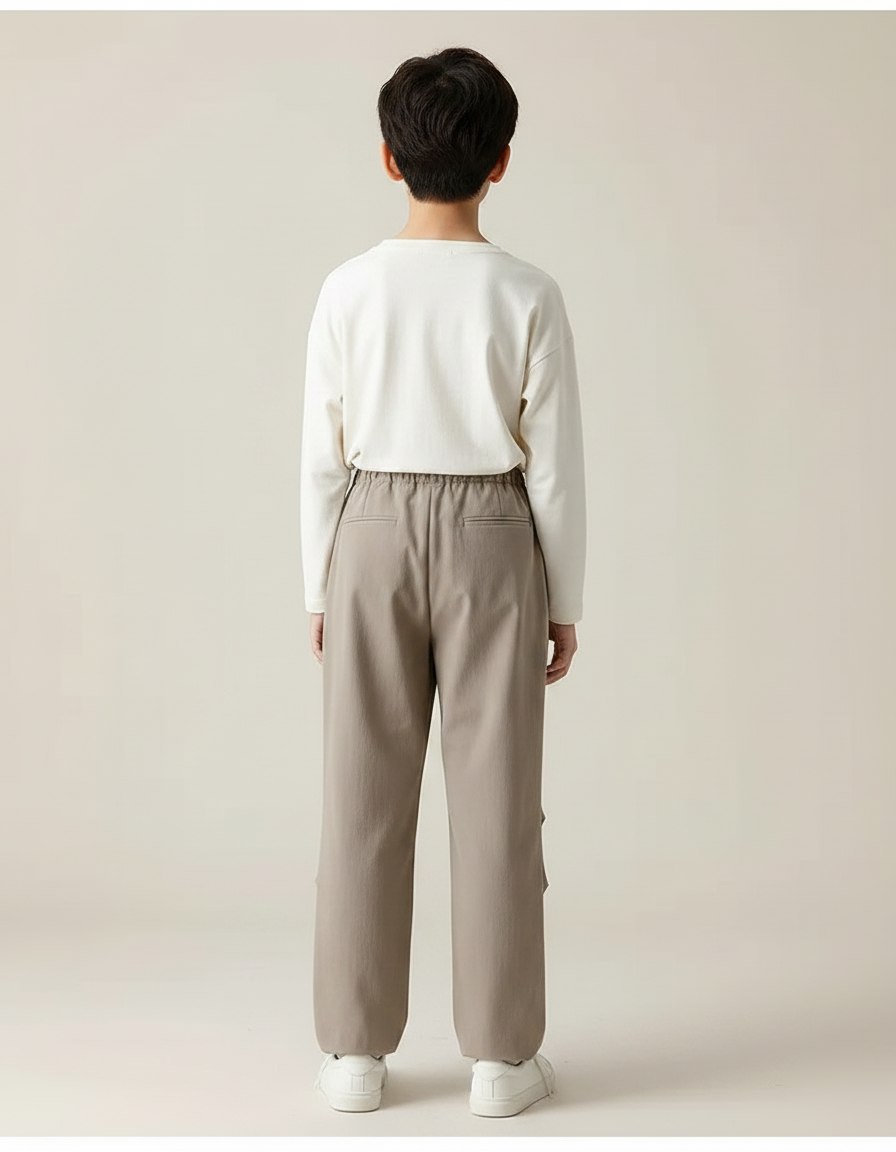 Pantalon Parachute Kaki Ample Coton Enfant Décontracté - vue 2