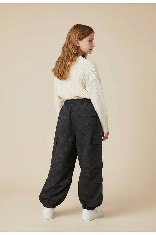 Pantalon Parachute Noir Ample Motif Discret Fille - Polyester - vue 2