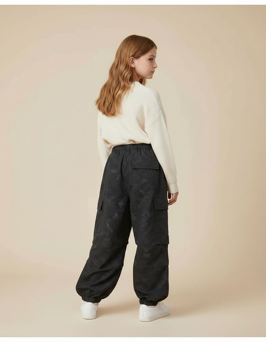 Pantalon Parachute Noir Ample Motif Discret Fille - Polyester - vue 2