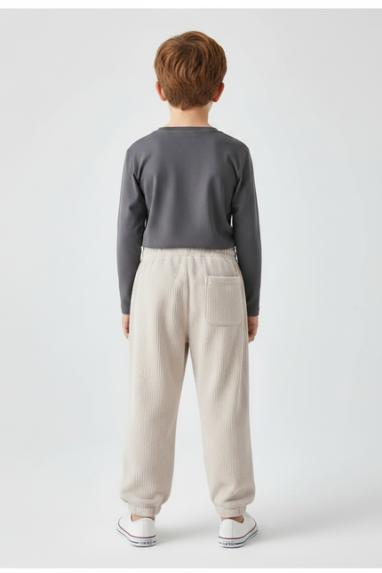 Pantalon Parachute Côtelé Beige Ample Décontracté Garçon - Cordé - vue 2