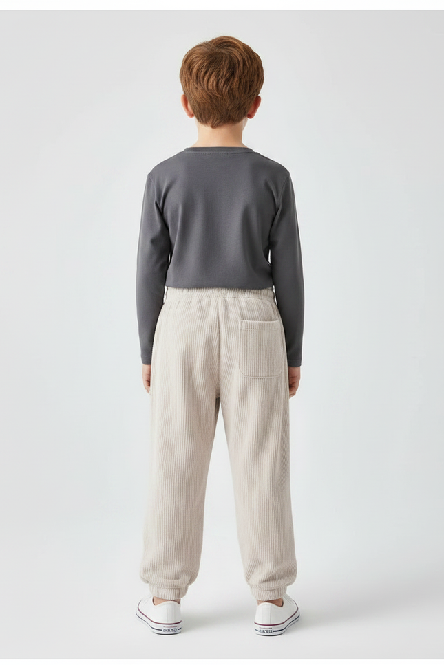 Pantalon Parachute Côtelé Beige Ample Décontracté Garçon - Cordé - vue 2
