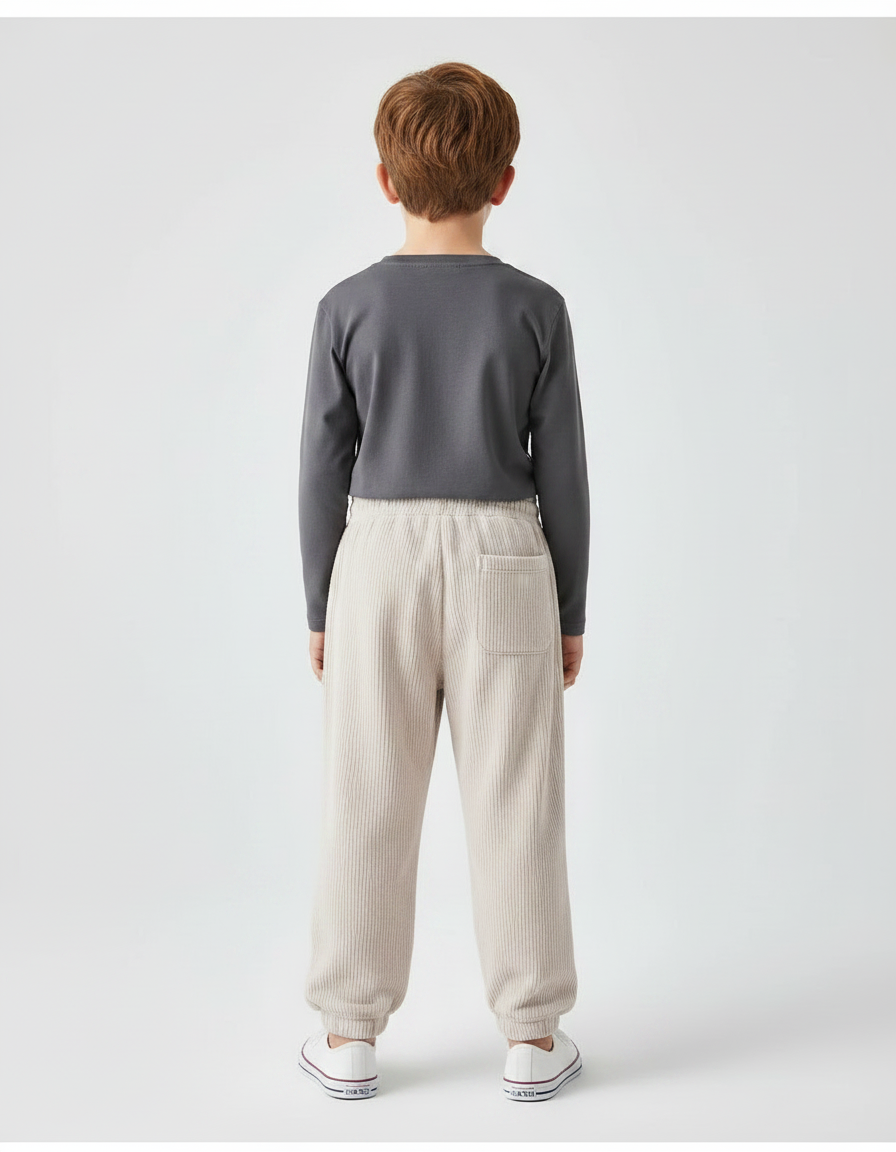 Pantalon Parachute Côtelé Beige Ample Décontracté Garçon - Cordé - vue 2