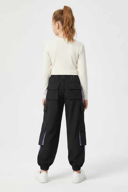Pantalon Parachute Noir Violet Ample Cargo Streetwear - Polyester - vue 2