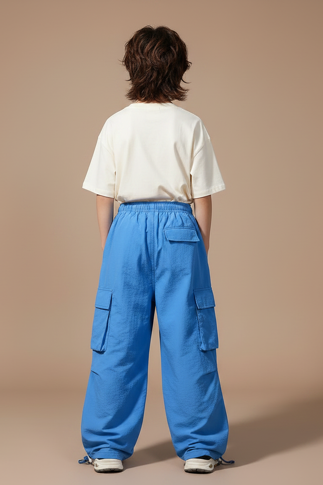 Pantalon Parachute Bleu Cargo Ample Enfant Décontracté - Polyester - vue 2